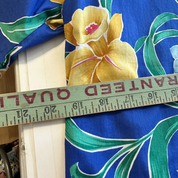 Vtg Mens Hawaiian Shirt Large Floral Blue Les Tropiques Cotton Resortwear - Picture 5 of 7